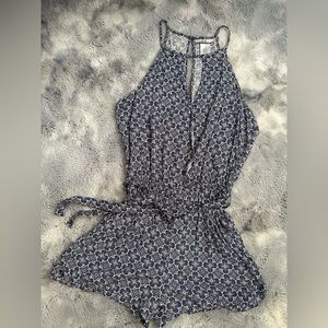 Elegant Blue Patterned Women's Romper